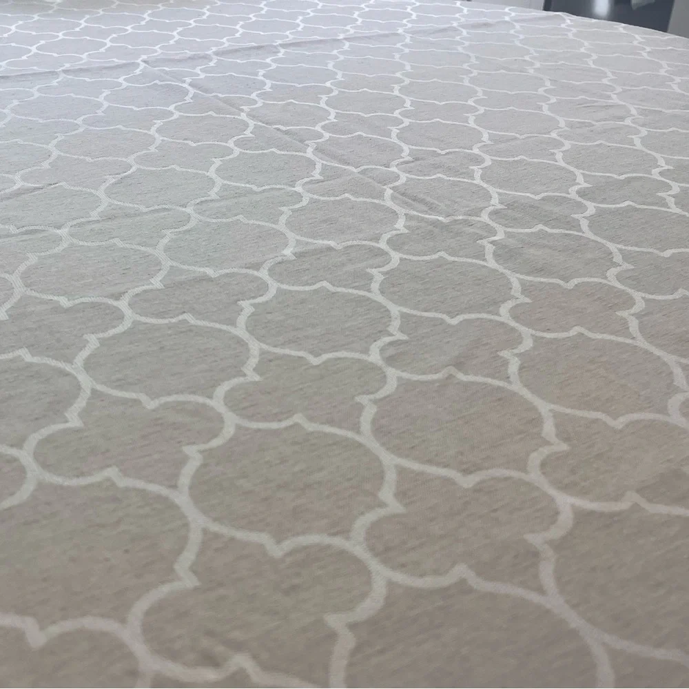Linen Tablecloth with Cream Geometric Pattern, 54x120”